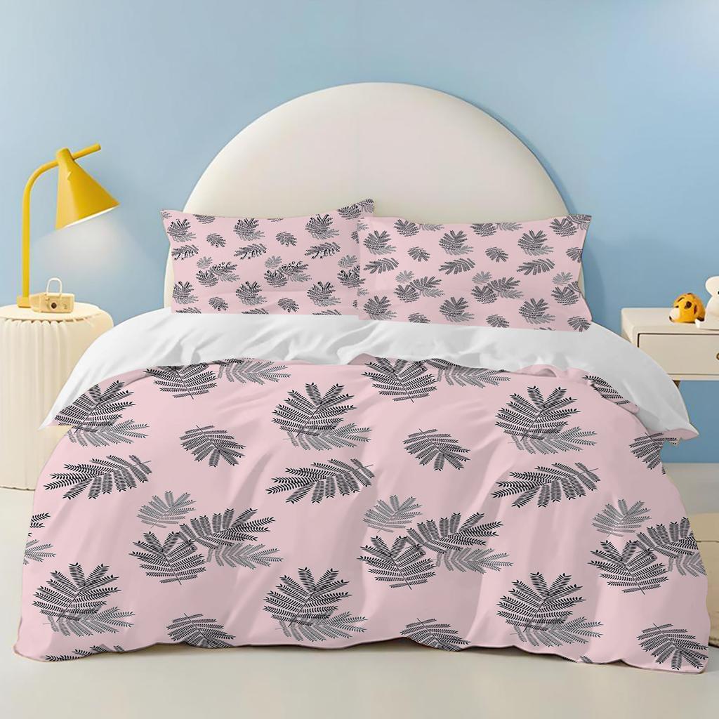 Comforter Green Plants Flamingos Anime Bedding Set Polyester Suitable For Children And Adults 3-Piece Set