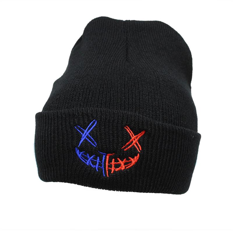 Two-Color Xx Grimace Embroidered Wool Hat For Men And Women College Style Couple Warm Knitted Pullover