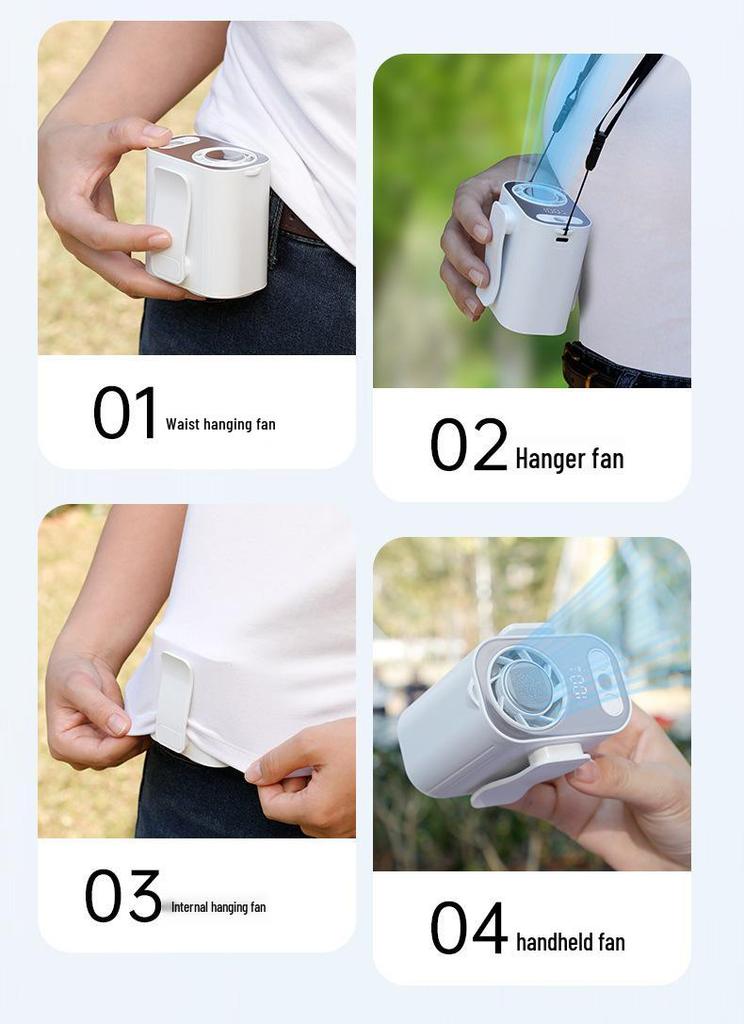 Portable Clip-On Waist Fan, High-Wind, Rechargeable - Perfect for Outdoor or Kitchen Use