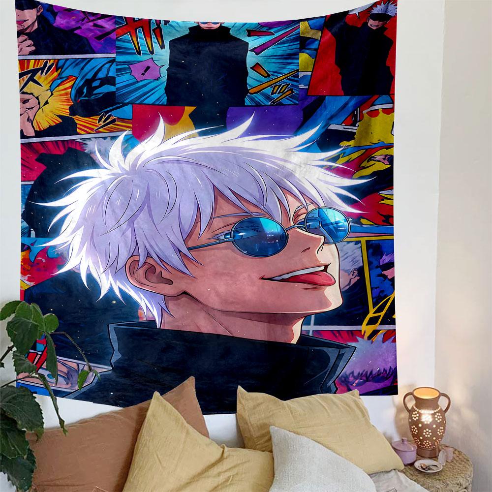 "White-Haired Anime Character Tapestry" Patterned Tapestry Decorative Wall Hanging, Home Bedroom Living Room Decor