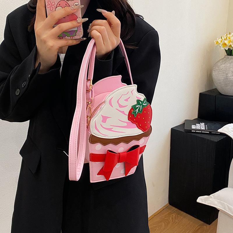 Cute strawberry cake modeling bag 2025 new small fresh literary girl fashion bow versatile small round bag