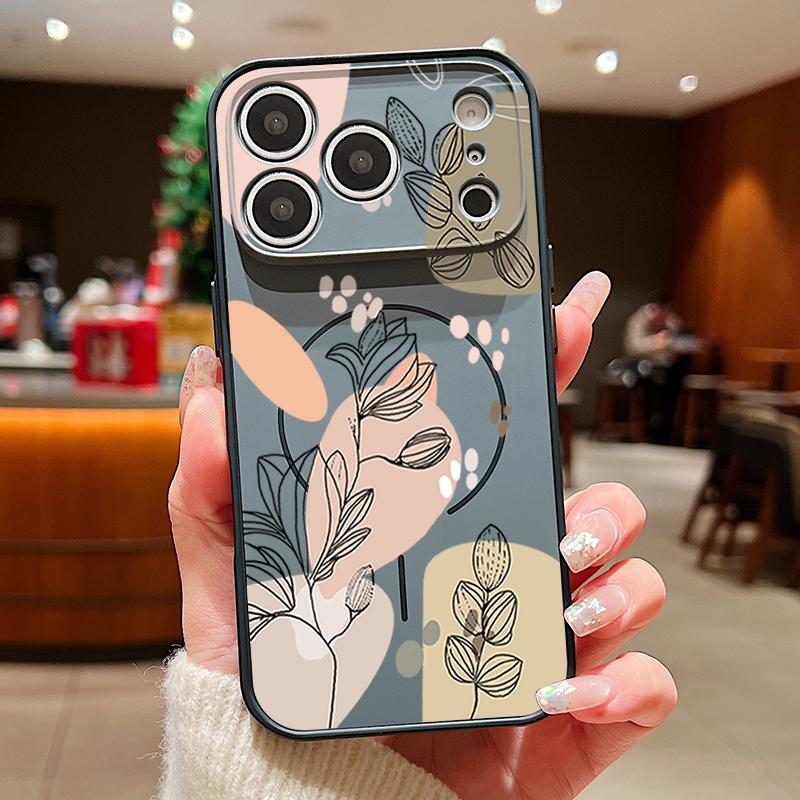 White Magnolia Flower Pattern Case For iPhone 17 Pro Max Magnetic For Magsafe Hybrid Slim Matte Cover For iPhone 16 15 14 13 Pro Max