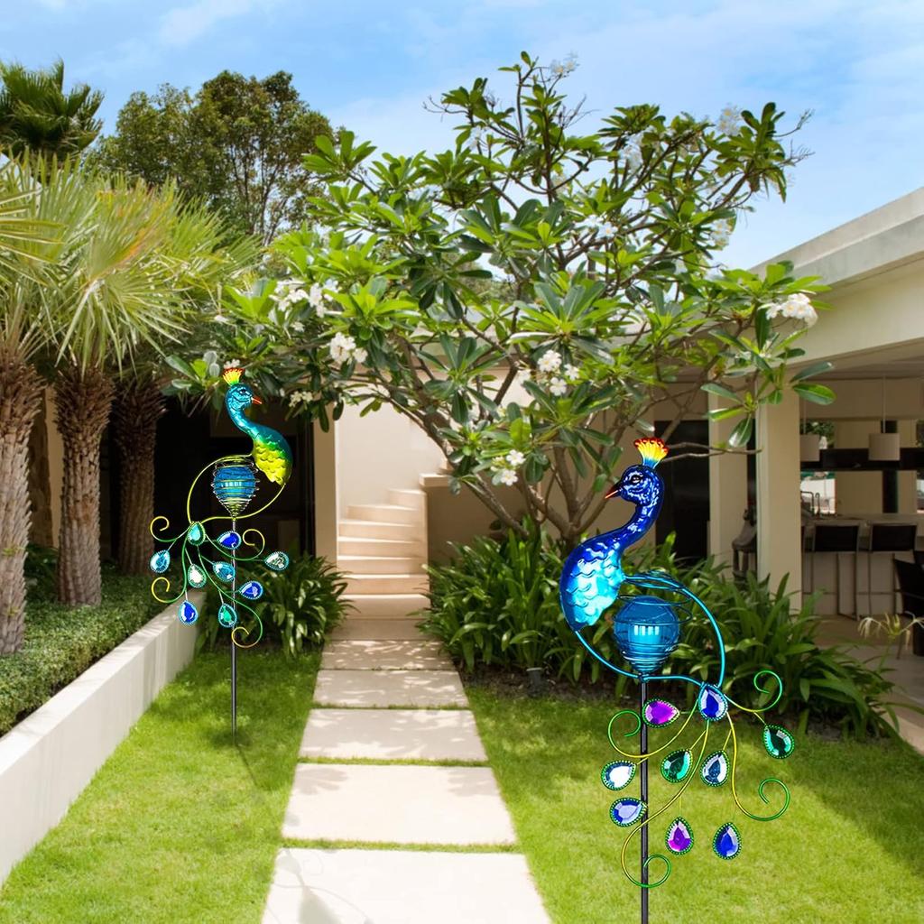 Viveta Garden Solar Lights Decorative, 2 Pack Metal Peacock Solar Lights Stake for Outdoor Garden Patio Yard Lawn Decorations