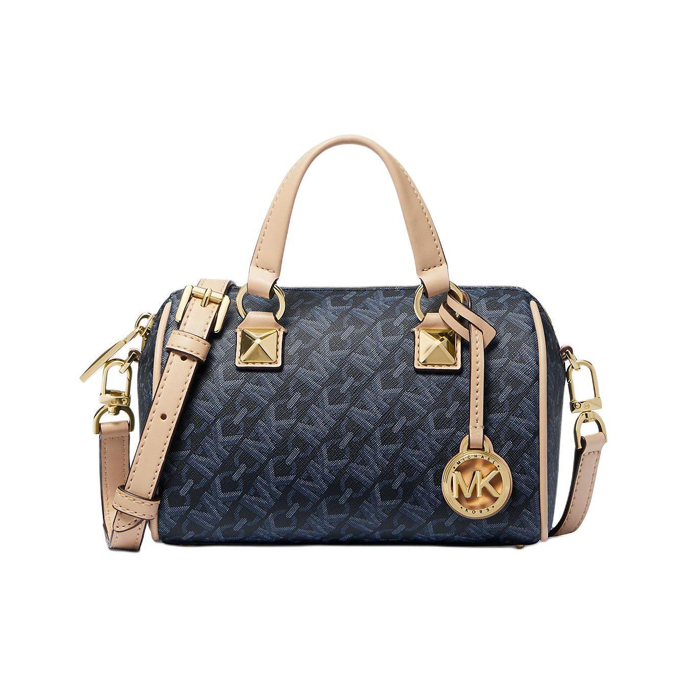 Michael Kors MK Grayson Boston Bag With Metal Decoration And Zipper Closure Women Handbags Dark-Blue 32R4GGYC1B-ADMRL-PLBLUE Basic Set (Bag+Dust Bag)