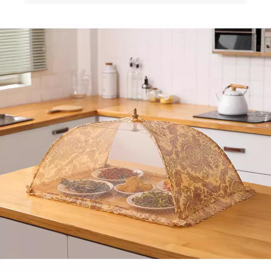 Foldable Dustproof Mesh Food Cover - Modern Minimalist Printed Umbrella Net for Table