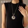 Luxury New Enamel Color Round Hollow Geometric Line Long Pendant, Natural Crystal Beaded Ladies Long Necklace