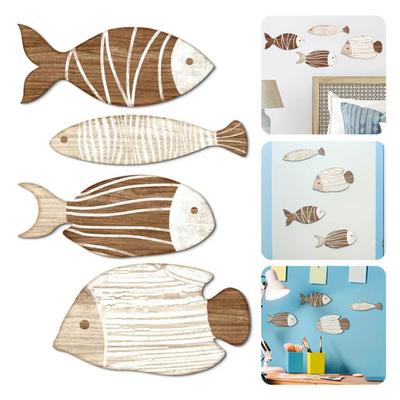 4Pcs/Set Wall Fish Decorations Coastal Wall Art Wooden Fish Retro Rustic Fish Wall Ornaments for Home Bedroom Beach House Decor