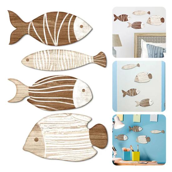4Pcs/Set Wall Fish Decorations Coastal Wall Art Wooden Fish Retro Rustic Fish Wall Ornaments for Home Bedroom Beach House Decor