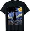 Cat and Starry Sky Print T-shirt, Short-sleeved, Round Neck, Casual, Classic Harajuku Street Style, Fun Gift.women Clothing Y...