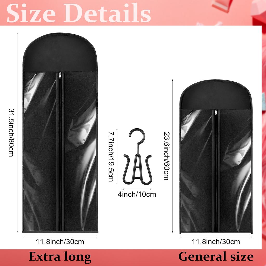 6 Pcs Hair Extensions Storage Bag Hanger Bag Wig Storage Bags With Hook Hanger 23.6 & 31.5 Inch Dustproof Wig Bags Portable Wig