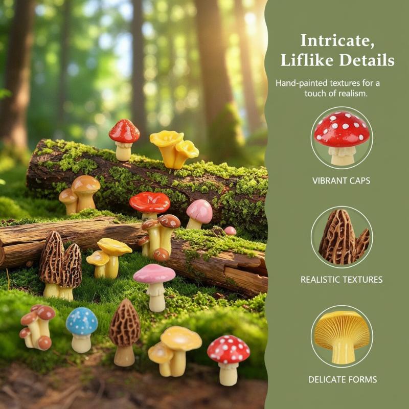 Mini Resin Mushroom Ornaments Micro Landscape Decor Dollhouse Miniature Mushroom Model For Fairy Moss Garden Diy Bonsai Decor