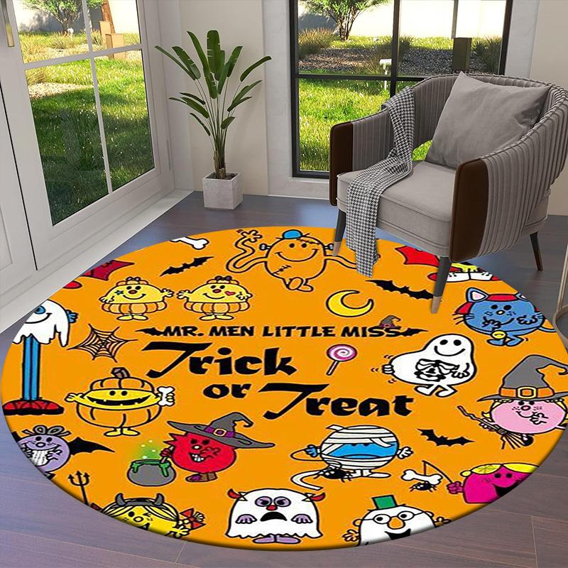 Herr. Herren Teppich Little Miss Rund, Teppich für Wohnzimmer Schlafzimmer Sofa Spielzimmer Dekor, Rutschfeste Bodenmatte