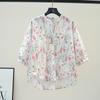 Round Neck Floral Shirt for Women Retro Loose Casual Summer Quarter Sleeve Top Trend