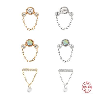 S925 Sterling Silver Diamond Fringed Chain Threaded Piercing Ear Bone Nails Stylish Simple Wind Earrings