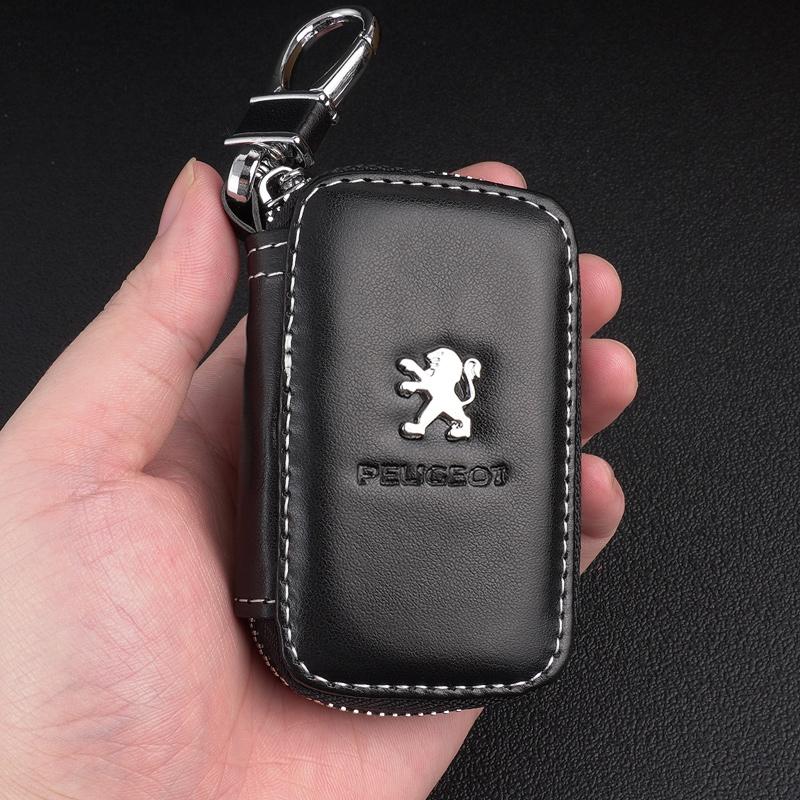 Leather Car Key Cover Case Wallet Bag For Peugeot 206 307 308 3008 207 208 407 408 508 2008 5008 Key Bag Keychain Accessories