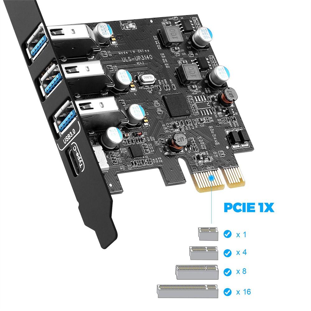 PCIe To USB 3.0 Expansion Card 5Gbps with 3 USB A and 1 Type C Ports For 2U Case