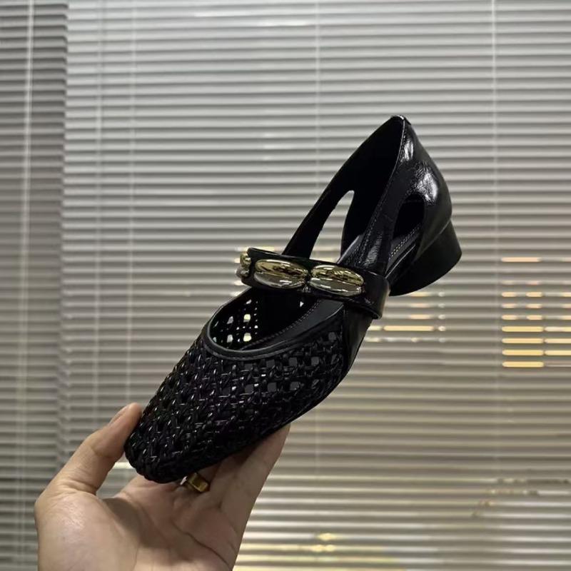 2025 Summer New Women's Cow  Braided Microfiber Patchwork  Mary Jane  Round Low Heel Sweet  Woven Single Shoes Sandal