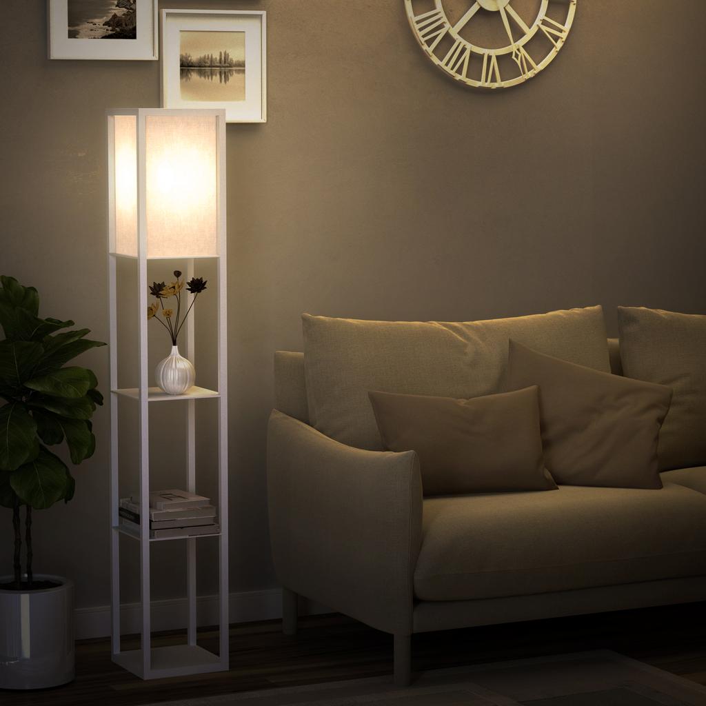 3-Tier Floor Lamp, Floor Light with Storage Shelf, Reading Standing Lamp with Acrylic Shade for Living Room, Bedroom, Kitchen, Dining Room, Office