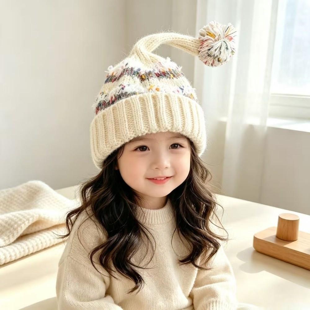 No Brim Children's Knitted Hat Windproof Kids Beanie Hats Cute Polka Dot Elf Cap Autumn