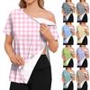 Women’s Postoperative Short Sleeve Plaid Print Shirt with Shoulder Zipper and Side Closure Comfortable Fit Design