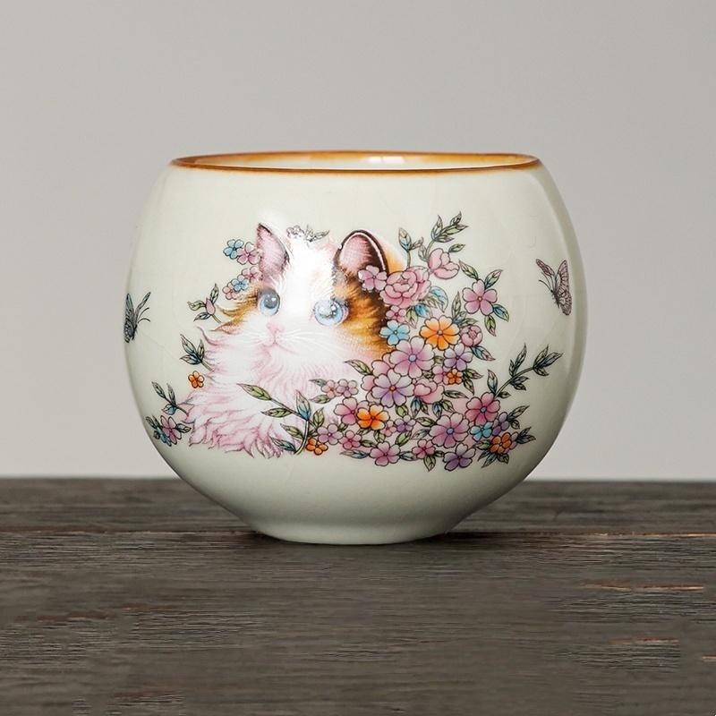 120ML Ru Kiln Persian Cat Zen Teacup Retro Master Cup Personal Cup Kungfu Tea Set Opening Can Raise Tea Ceremony