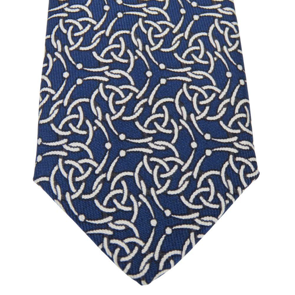 Used HERMES tie Celtic Knots silk Navy white business