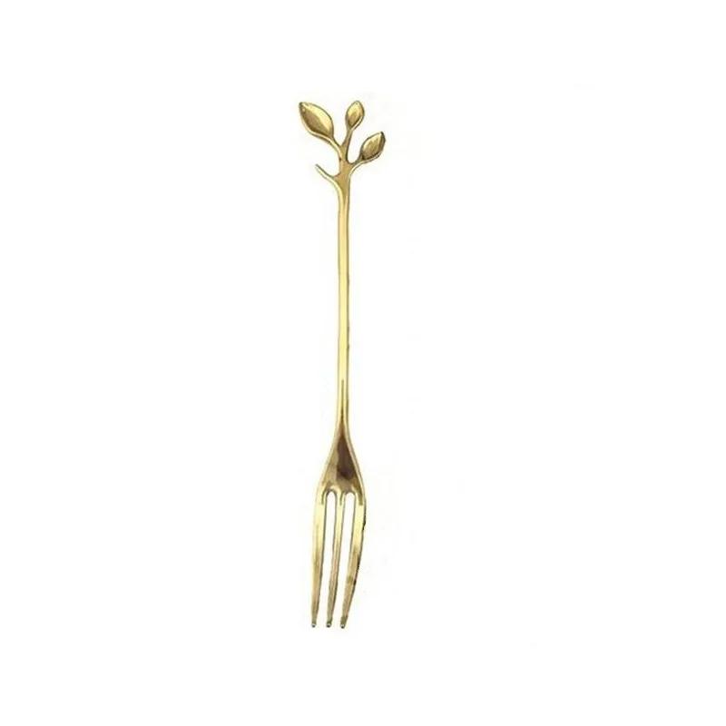 1 Pcs Alloy Gold Shaped Leaves Silver Copper Coffee Forks Fork Kitchen Cutlery Dining Room Snack Bar Sweet Dinner Set 12cm