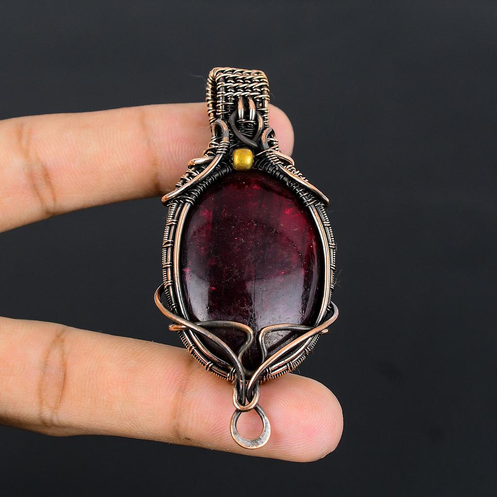Red Labradorite Handmade Copper Wire Wrapped Pendant Jewelry 2.8" E7c21