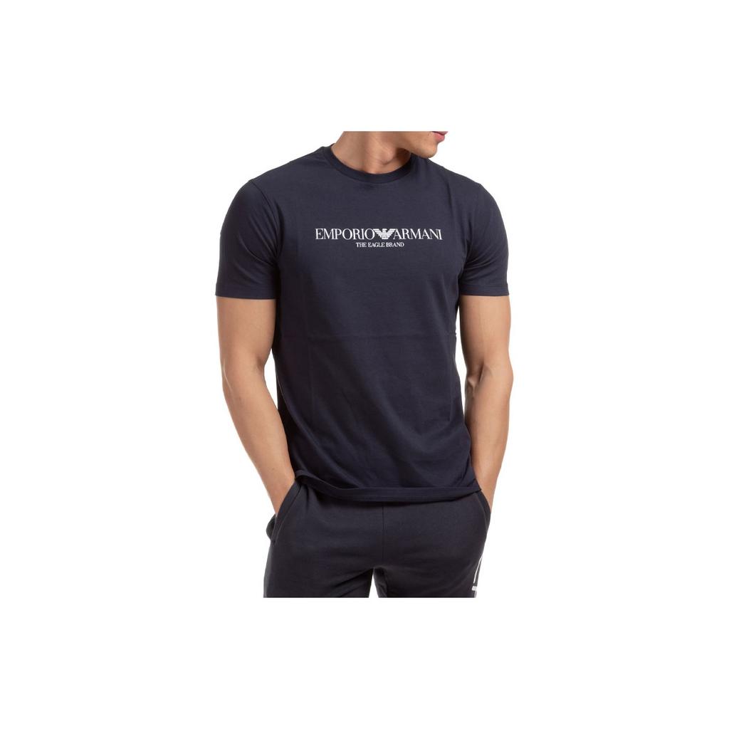 Emporio Armani Logo Letter Print Round Neck Short Sleeve T-Shirt Men Tops Navy-Blue 8N1T61-1J00Z-0922