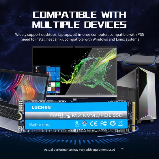 Yousheng PCIe 4.0 M.2 NVMe TLC SSD 64/128/256GB Maximum Read 7300MB/s Max Write 6800MB/s AI Computing Gaming Heavy Duty Workstations Internal Solid