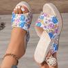 2026 New Women Shoes Fashion Shoes Casual Flip Flops Summer Bohemia Vintage Floral Print Peep Toe Wedge Slippers