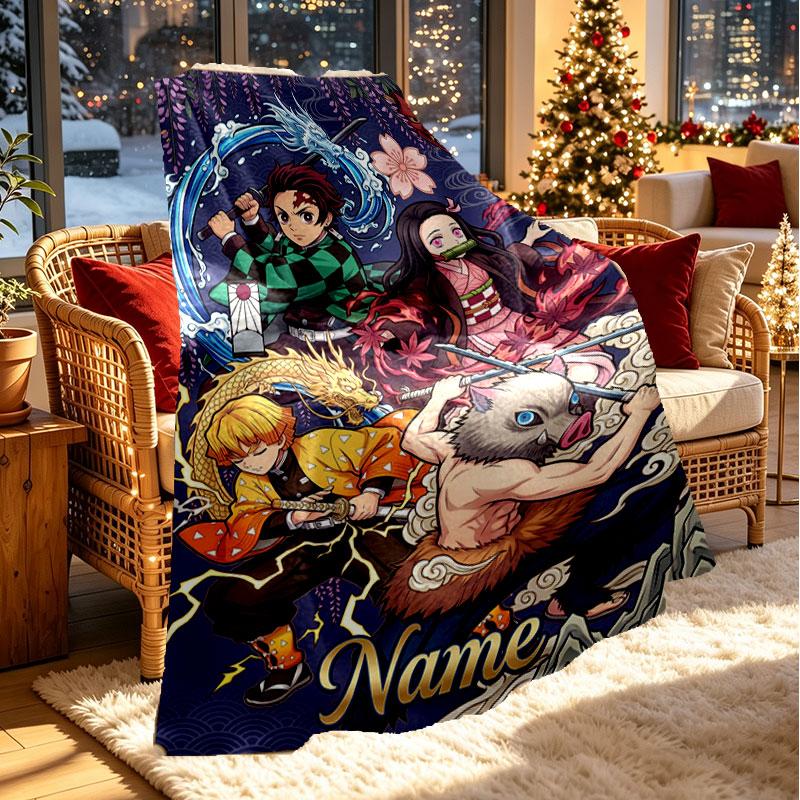 Individuelle Personalisierte Demon Slayer Druckdecke, Heimdekoration, Schlafzimmer, Sofa, Camping, Couch, Geschenke für Geburtstag Weihnachten