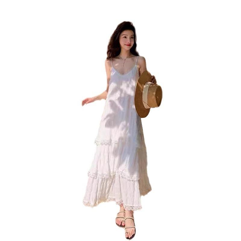 Damenkleid Seaside Resort Haute Couture Französisches Langes Kleid mit Neckholder Langes Kleid