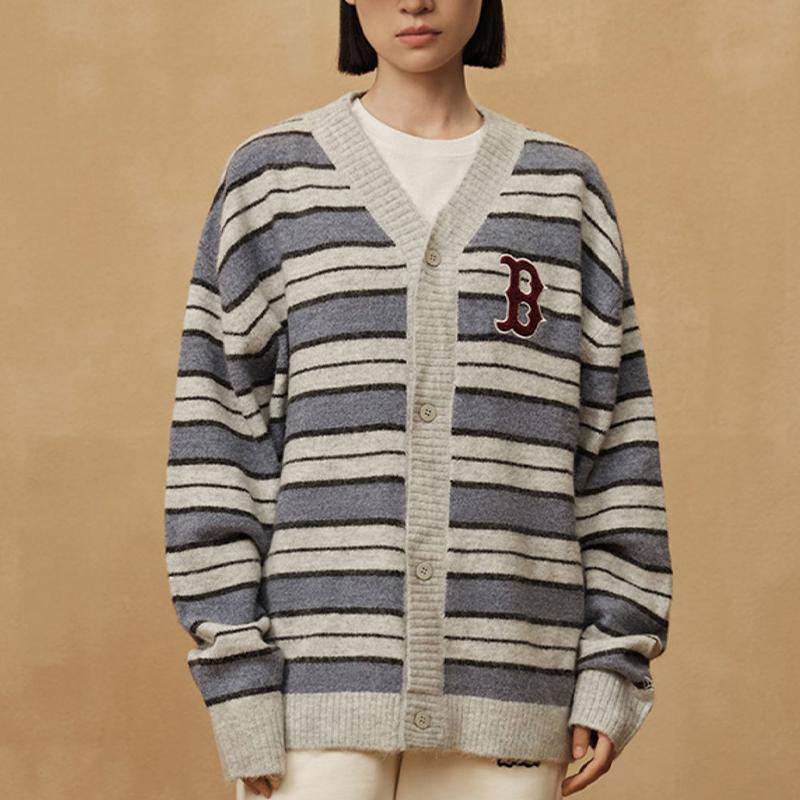 New Era Punk Rock Series Boston Red Sox FW23 Striped Color Block Knit Sweater Unisex sweater blue 13789274