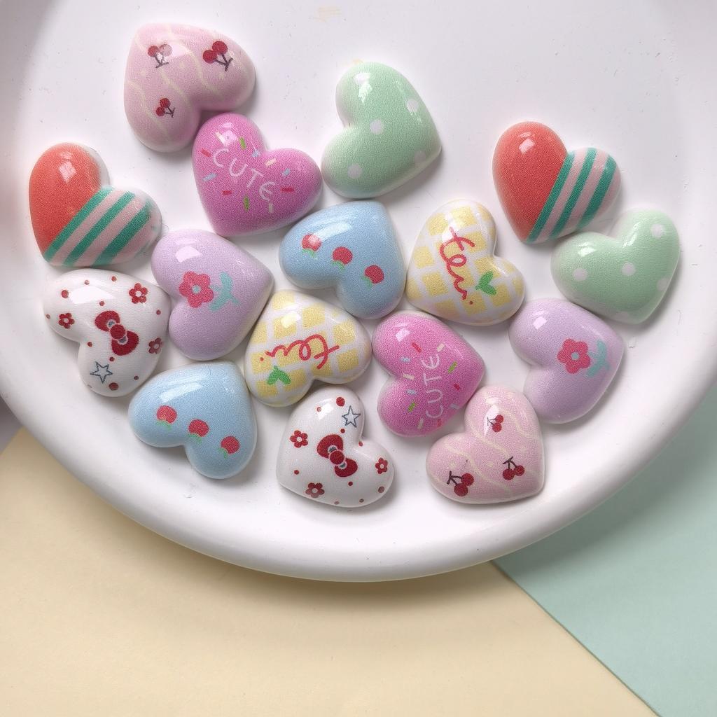 100Pcs Cute Flower Cherry Heart Resin Charms Flatback Resin Cabochon Fit Hair Bows Center Accessories DIY Scrapbook Crafts