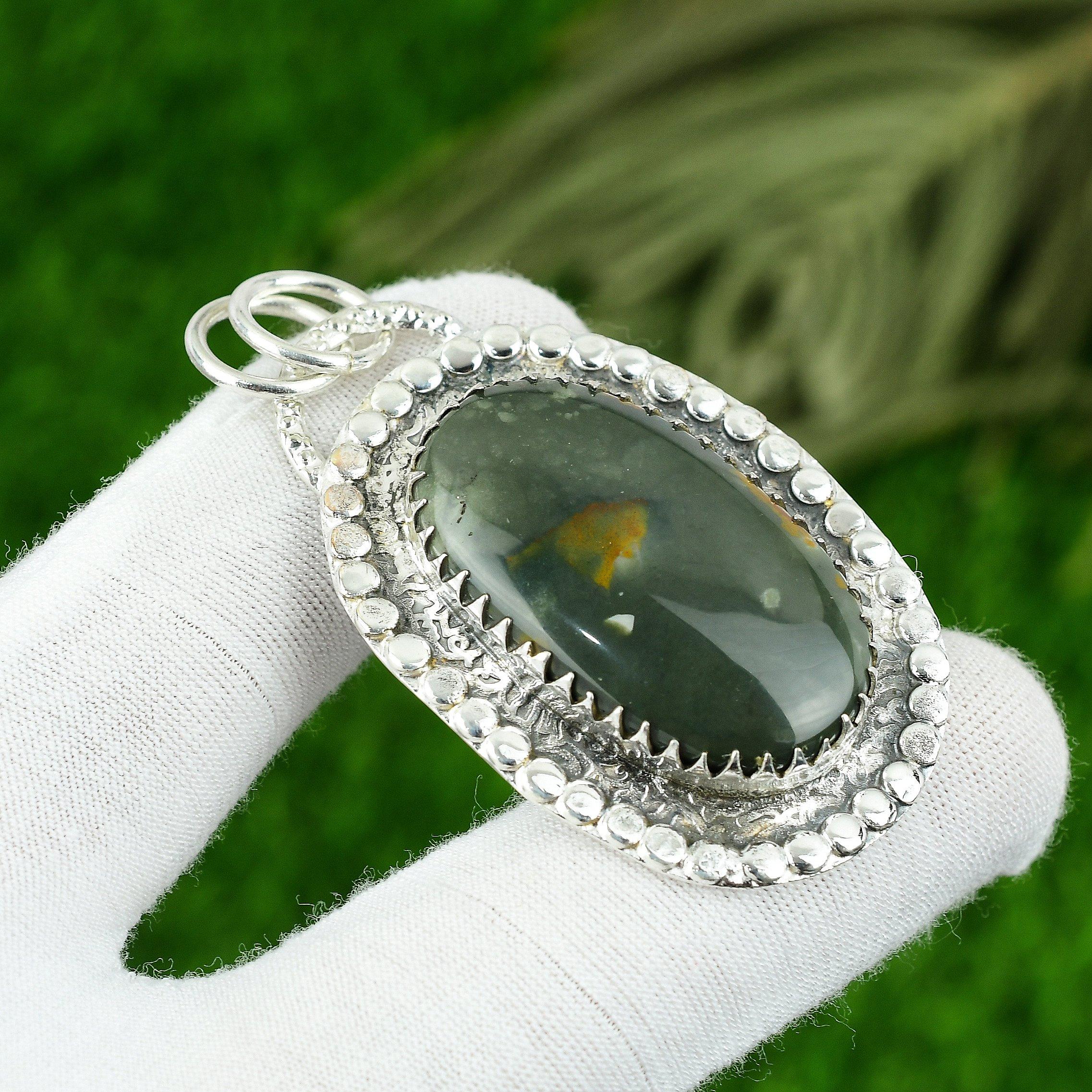 

Подарок для нее Подвеска из стерлингового серебра 925 пробы с натуральным полихромным яшмовым камнем