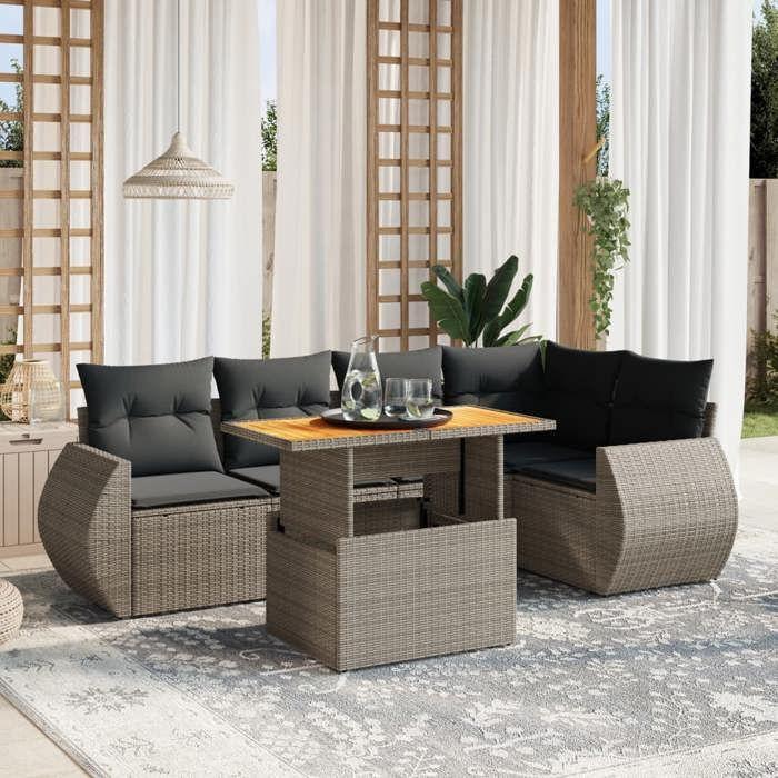 VidaXL Garden Lounge Set with Cushions 6 Pcs, Patio Sofas, Patio Furniture Set, Outdoor Furniture, Grey 3272187