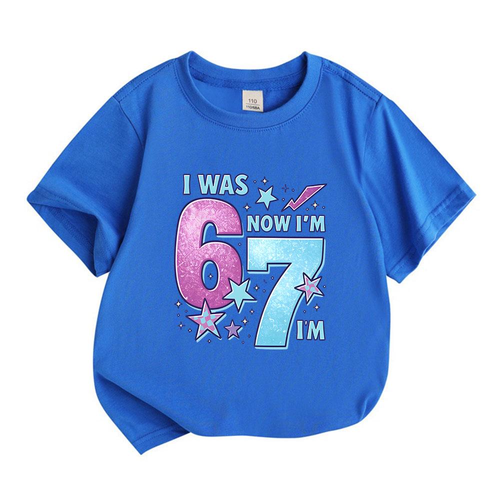 Kids Boys Girls 7th Birthday T-Shirt, I Was 6 Now I'm 7 Graphic Tee, 100% Cotton Crew Neck Short Sleeve Casual Top for 7 Year Old Party Daily Wear