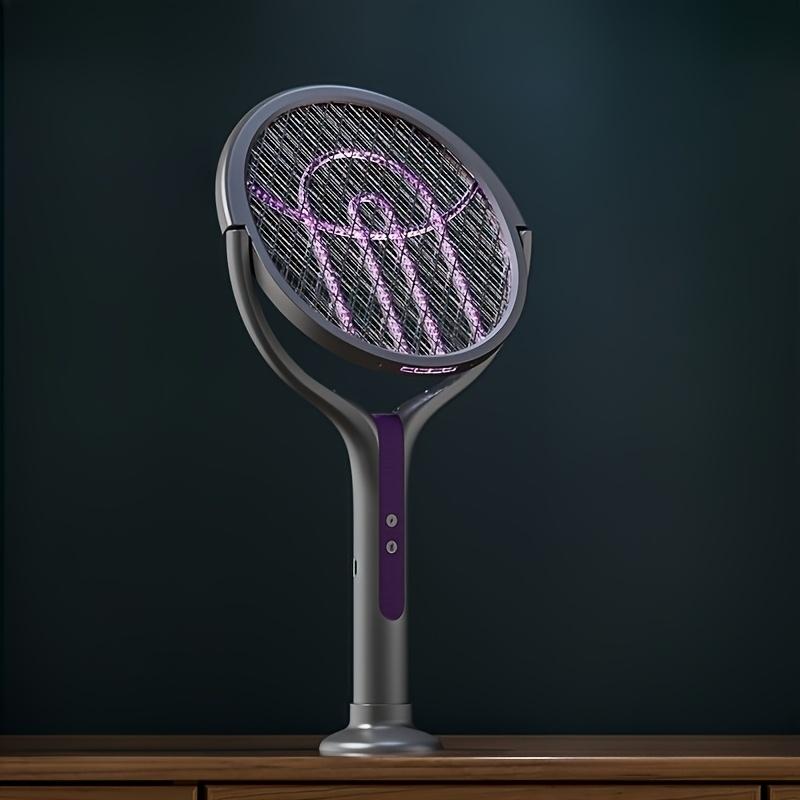 2 In 1 Foldable  Electric Mosquito  Swatter Rechargeable Rotating Head With Purple Light Indoor Outdoor Camping Retractable Pole