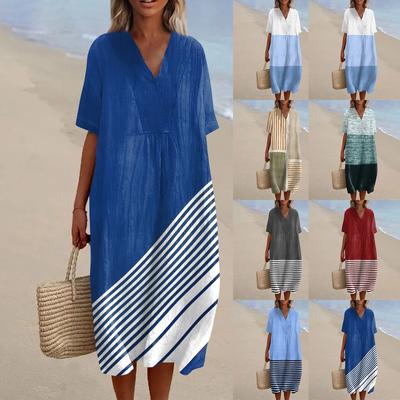 Vestido Feminino Solto Casual Moda Decote V Estampado Saia de Praia