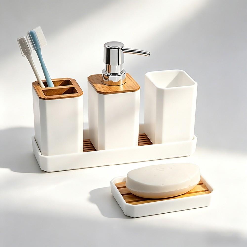 5pcs/set Toothbrush Holder 5pcs Bathroom Accessory Set Non Slip Bathroom Organizer Set  for Hotel