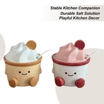 Cartoon Niedlicher Gewürzbehälter Kleiner Fuß Eiscreme Farbe Keramik Gewürzbehälter Salzstreuer Küchenutensilien Mit Deckel Und Löffel