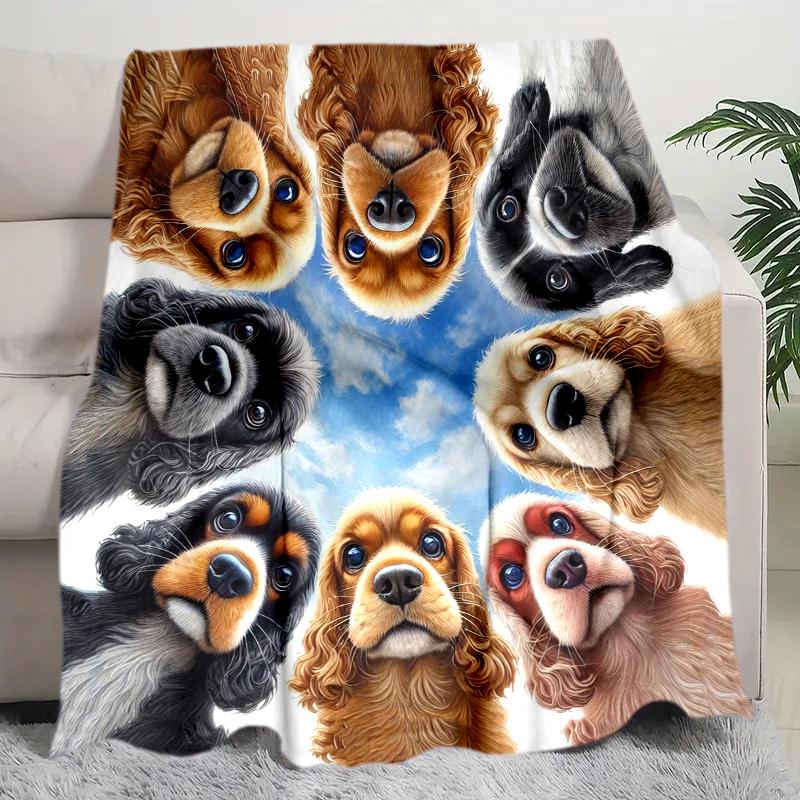 1PC Dog cute printed blanket, all season lightweight home office outdoor nap multifunctional blanket A5