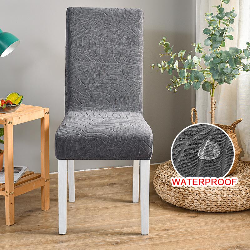 Waterproof Jacquard Chair Cover For Dining Room Thick Fabric Chair Slipcover Protector Washable Seat Cover For El Banquet 1Pc