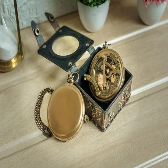 Brass Sundial Compass, Engraved Compass Gift for Him, Gift for Father, Gift for Son, Gift for Husband Handmade Compass