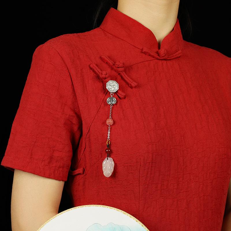 Natural Chalcedony Medium Classical Cheongsam Tassel Button Chinese Gourd Pendant Pendant Hanfu Retro Accessories