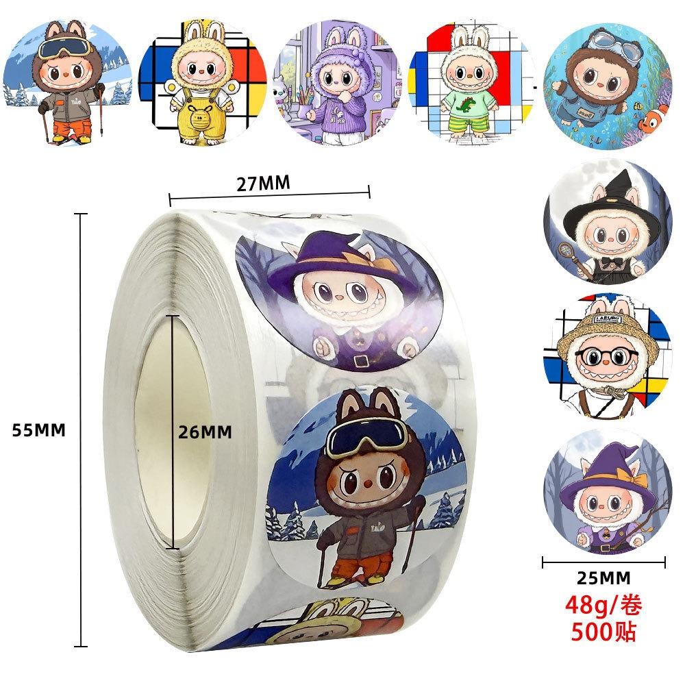 Cartoon 500 Rolls Sticker Hand Account Material Sticker Cute Animation Sealing Sticker DIY Decorative Sticker