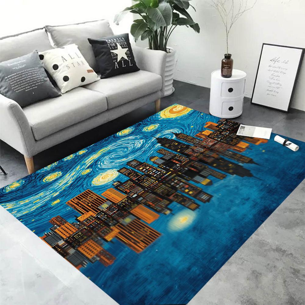 Van Gogh Sunflowers Carpet Artistic Floral Design Impressionist Style Area Rug for Living Room Decor