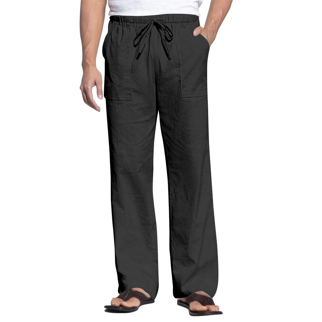 Men's Cotton And Linen Summer Casual Drawstring Pocket Trousers