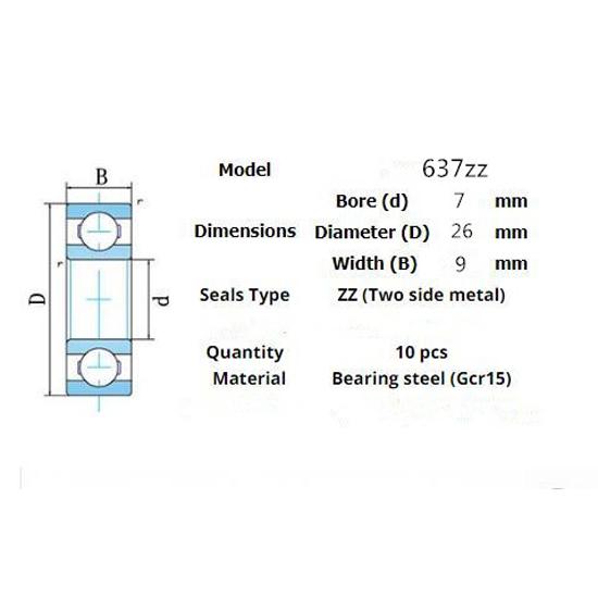Rolamento 637ZZ 9 peças 7*26*9(milímetros)